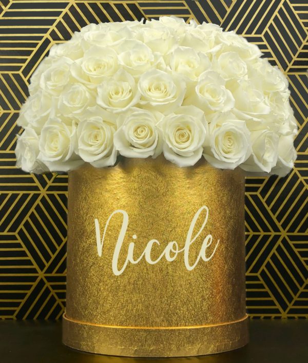 White Cream Roses in a personalized Flower Box Houston