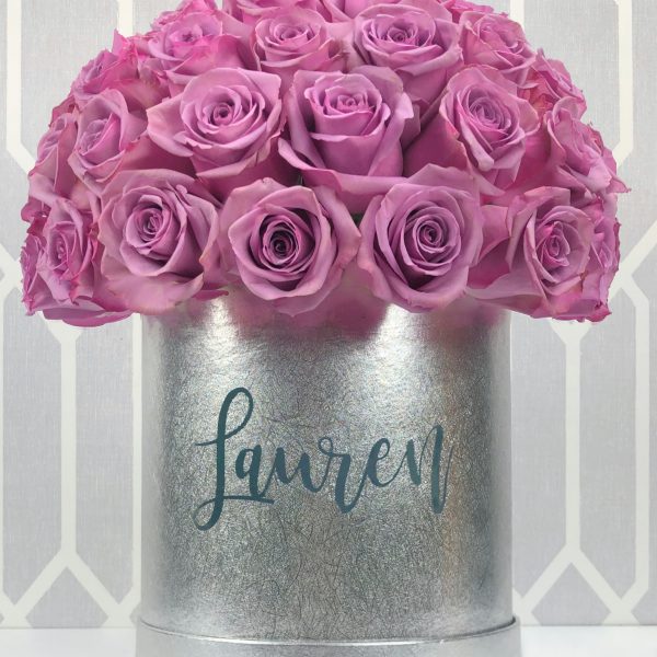 Lavender Roses in a Personalized Flower Box Houston